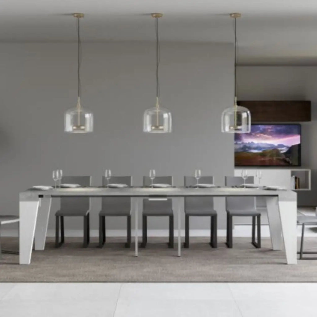 Consolle allungabile 90x40/300 cm Naxy Mix piano cemento - struttura bianco frassino