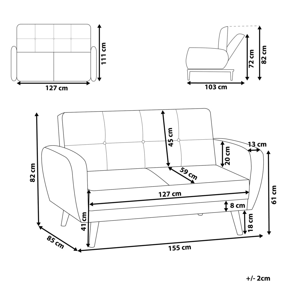 Divano Letto Rivestito In Tessuto Grigio Con Gambe In Legno Trasformabili A 2 Posti Soggiorno Moderno E Minimalista