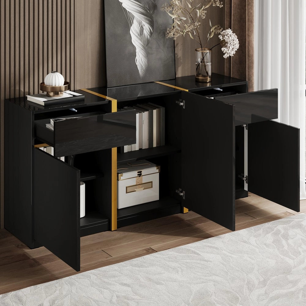 Credenza Moderna ¨C MINIMAL ¨C Bianco Lucido, 3 Ante e 2 Cassetti, Soggiorno e Ingresso