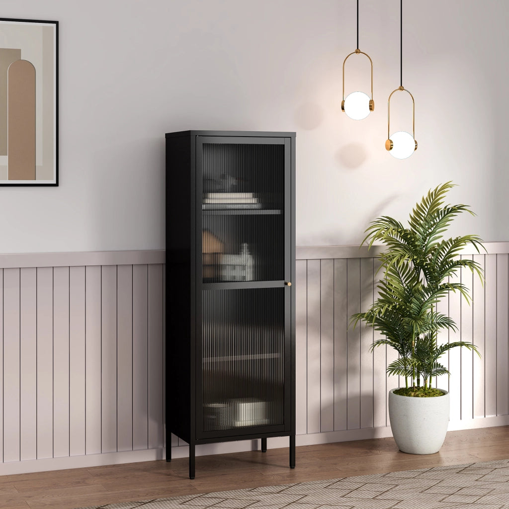 Armadio a Vetrata Säkylä con 4 Scomparti 150 x 50 x 35 cm in Acciaio - Nero [en.casa]