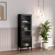 Armadio a Vetrata Säkylä con 4 Scomparti 150 x 50 x 35 cm in Acciaio - Nero [en.casa]