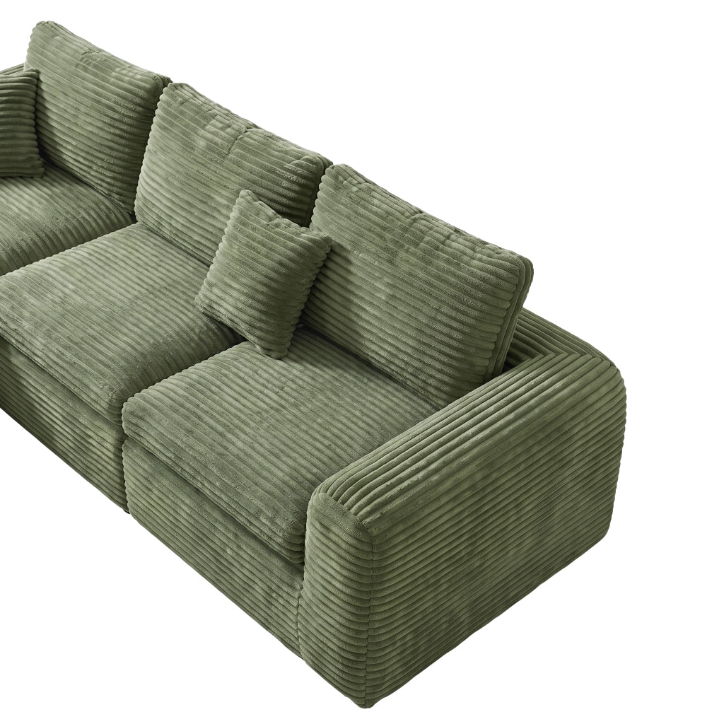 Divano modulare 3 moduli con funzione letto e seduta confortevole in tessuto a coste verde
