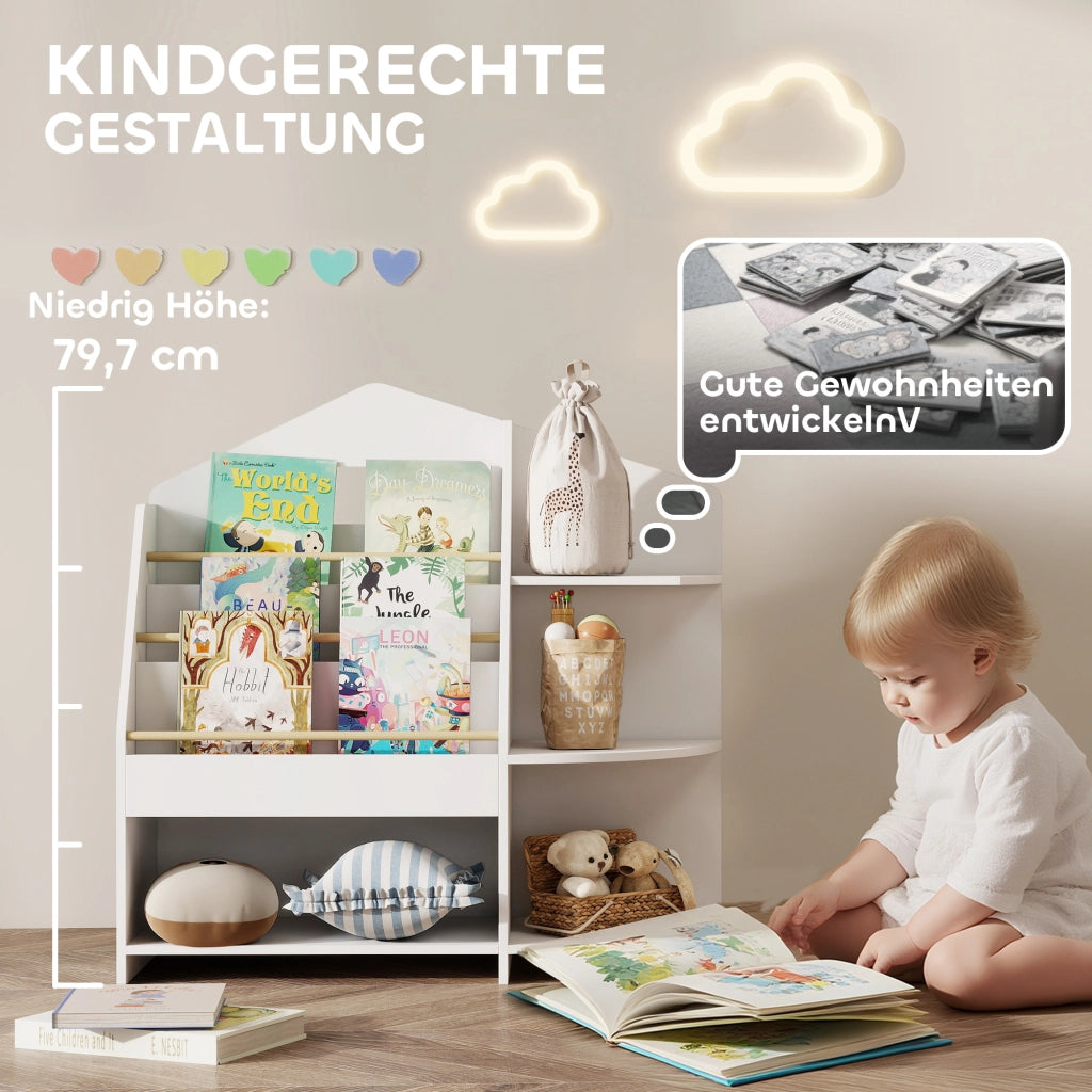 Libreria bambini 7 ripiani ¨C Xylo ¨C legno bianco, bordi arrotondati, portata 40 kg