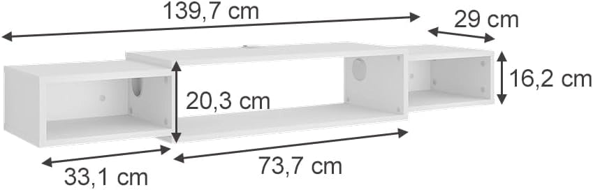 Mobile tv Nordic, Bianco, 139.7 x 20.3 cm con ripiani aperti, adatto al montaggio a parete per una configurazione flessibile degli spazi