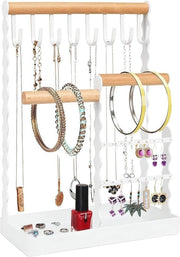 Sostituto di gioielli in legno con anello e foglie, perfetto per collane, orecchini e bracciali, bianco