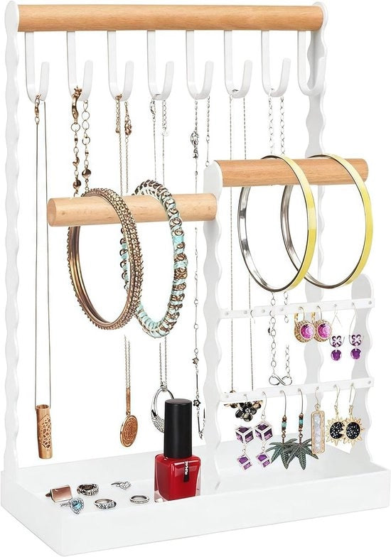 Sostituto di gioielli in legno con anello e foglie, perfetto per collane, orecchini e bracciali, bianco
