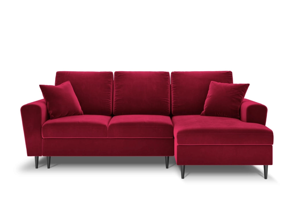 Cosmopolitan Design - Divano convertibile angolare destro con contenitore "Kyoto" 4 posti in velluto rosso 