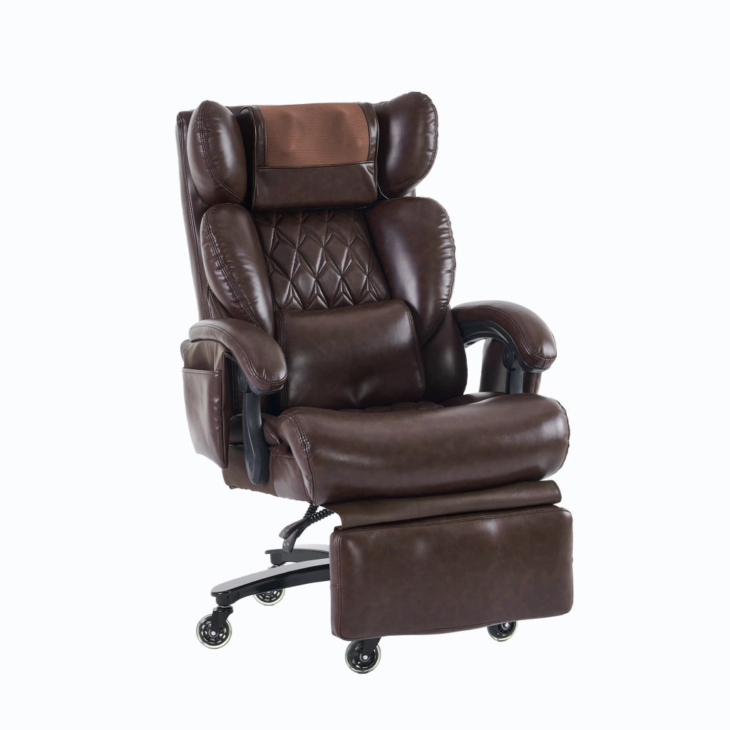 Sedia da Ufficio Ergonomica con Massaggio e Riscaldamento ¨C Xylo ¨C Ecopelle, Poggiapiedi, Marrone