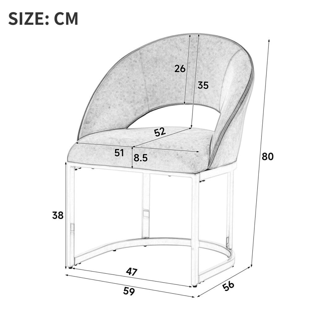 Set di 2 sedie da pranzo in velluto grigio con gambe in metallo argentato, design moderno, montaggio semplice