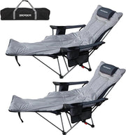 Set di due poltrone relax con sostegno per i piedi e tasche per bracciale, grigio, fino a 120 kg, regolabile in 4 posizioni