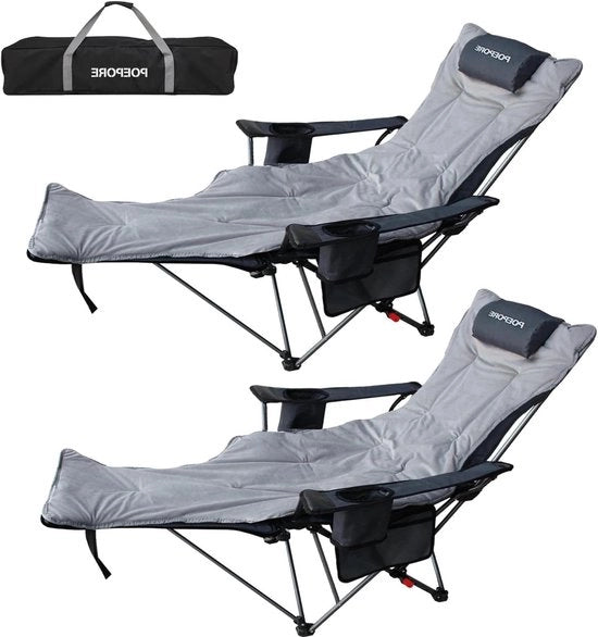 Set di due poltrone relax con sostegno per i piedi e tasche per bracciale, grigio, fino a 120 kg, regolabile in 4 posizioni
