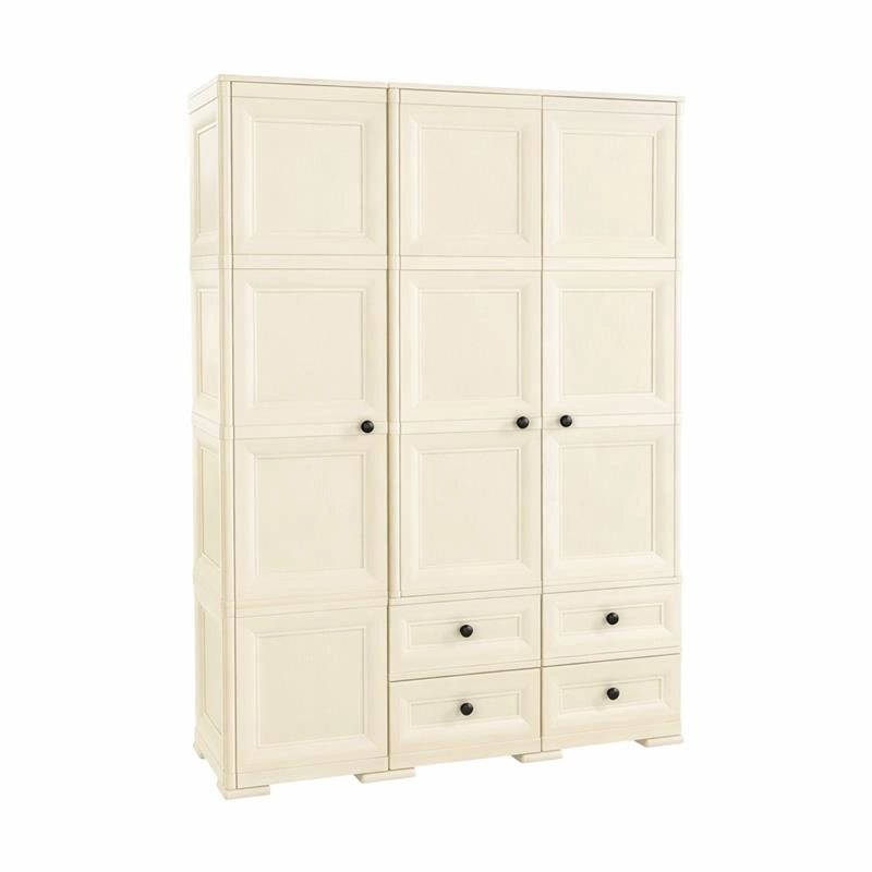 ARMADIO 2 ANTE CON APPENDIABITI E 4 CASSETTI OMNIMODUS – GUARDAROBA MULTIUSO EFFETTO LEGNO MARRONE