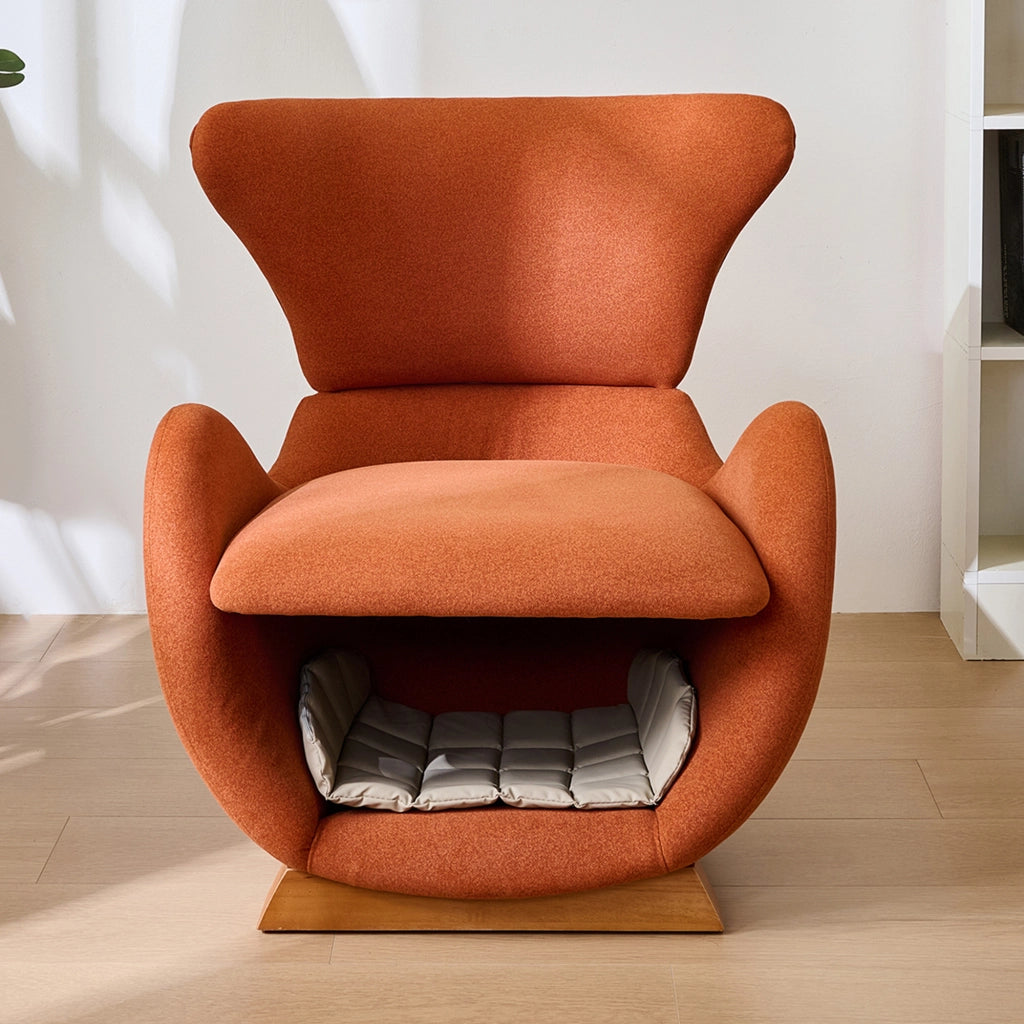 Poltrona Lounge con Nicchia per Gatto o Cane Piccolo; Design Ergonomico; Tessuto e Legno; Rosso Mattone 66 × 69 × 76 cm