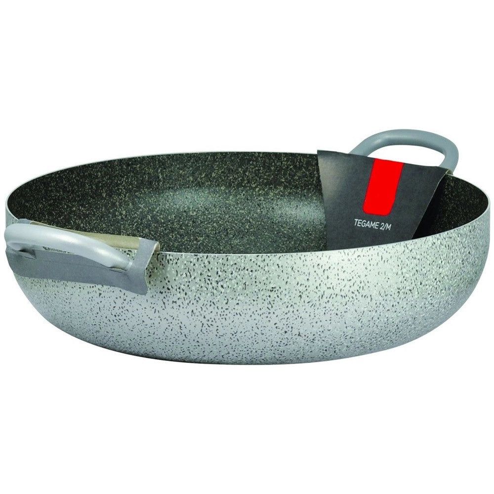 Trade Shop - Tegame In Alluminio Antiaderente Grigio Pietra Da 36-40 Cm Pentola Con 2 Manici A Tubo -
