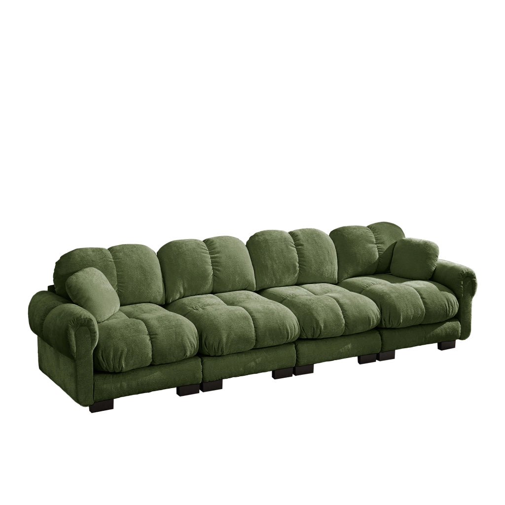 Divano modulare con cuscini trapuntati e cuscino piccolo, in Chenille, Verde 330 × 86 × 90 cm