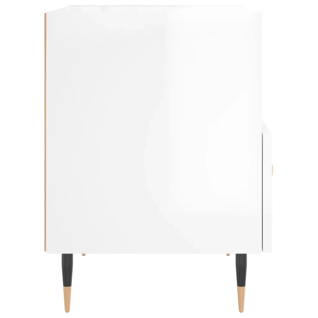 Comodino Bianco Lucido 40x35x47,5 cm in Legno Multistrato 827392