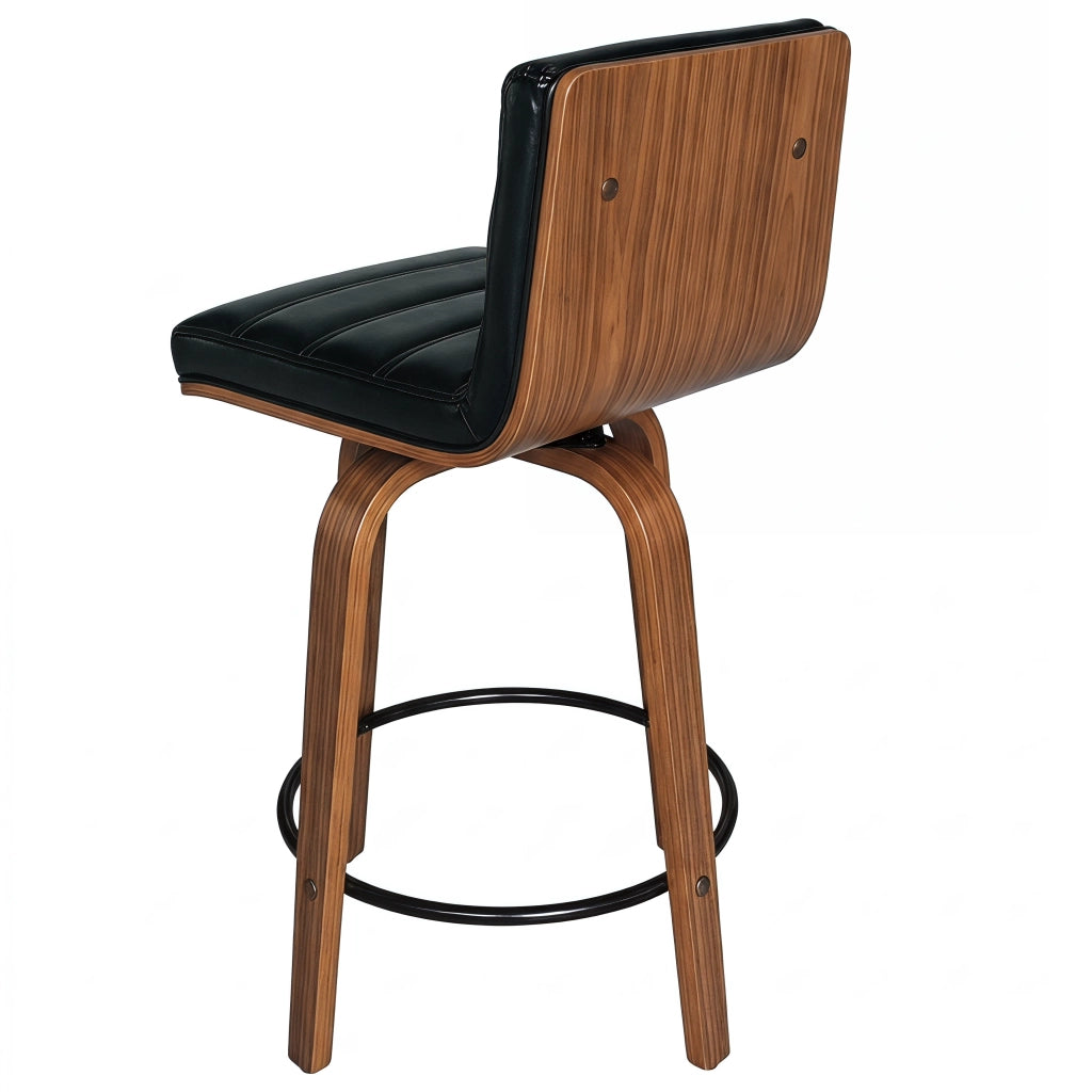 Sgabello da bar girevole 360° in ecopelle con schienale ergonomico e poggiapiedi per cucina metallo e legno nero