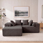 Canapé modulaire angolare senza montaggio con chaise longue ampia per soggiorno e camera da letto in schiuma e molle nero