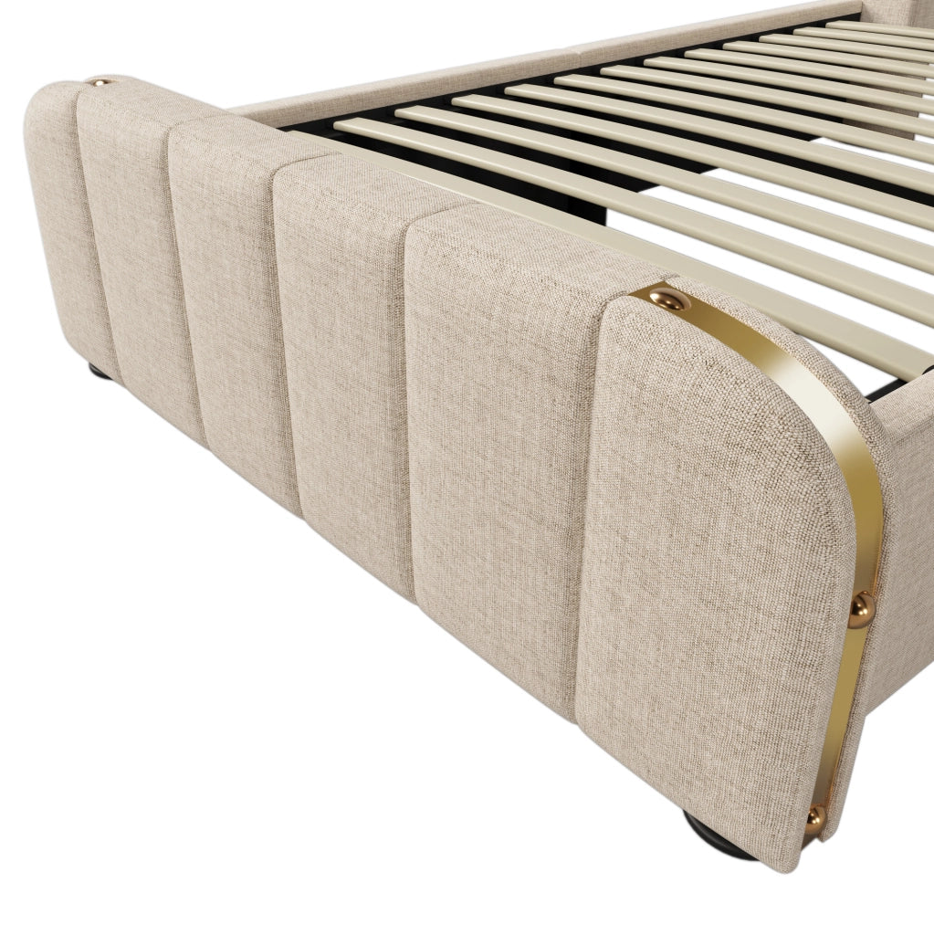 Letto singolo 90x200 beige con contenitore idraulico, USB-C e materasso H3