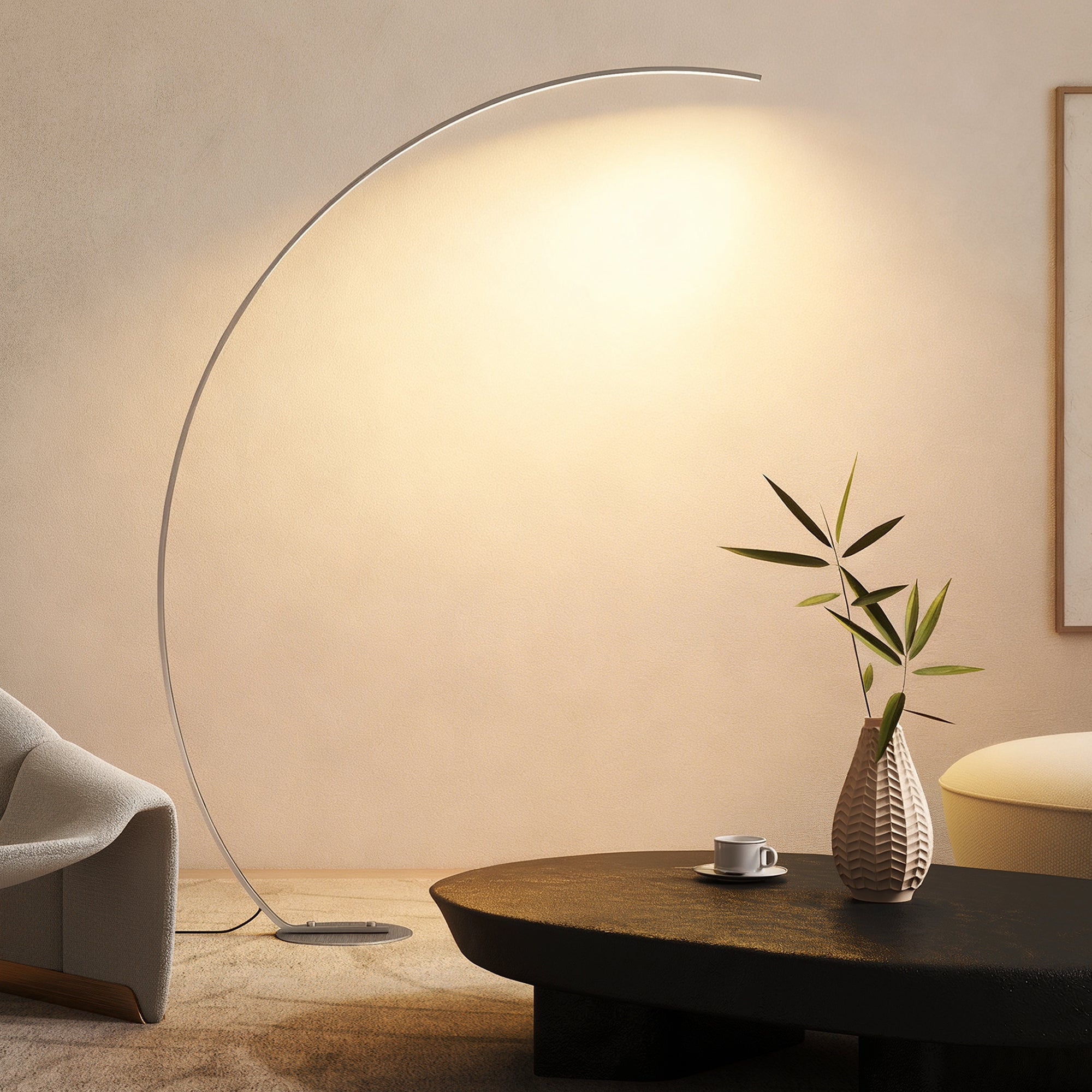 Lampada da Terra ad Arco Alta 172 cm a LED con Telecomando e Regolazione della Luminosità Argento