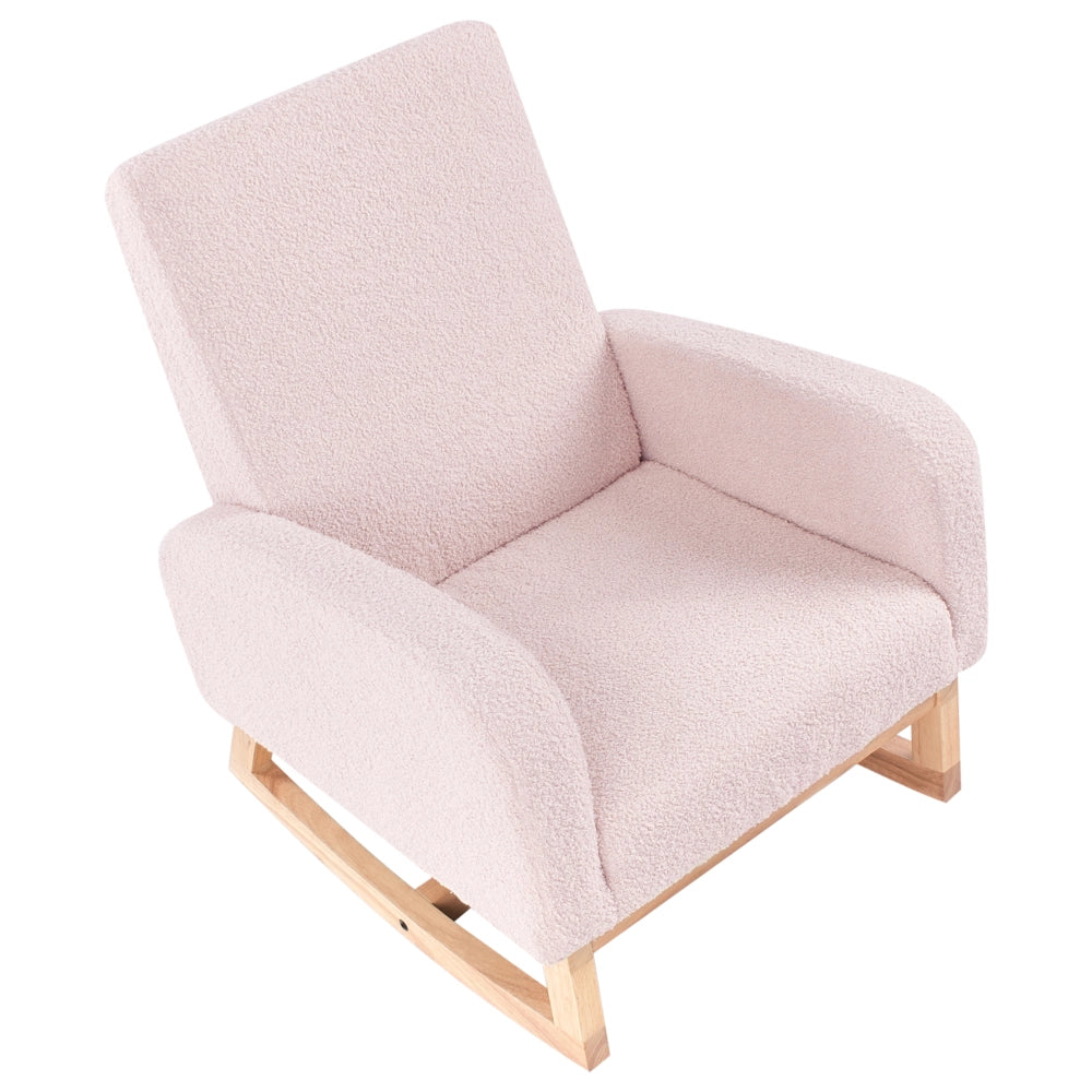 Sedia a dondolo per bambini Boucle in legno per bambini rosa pastello cameretta