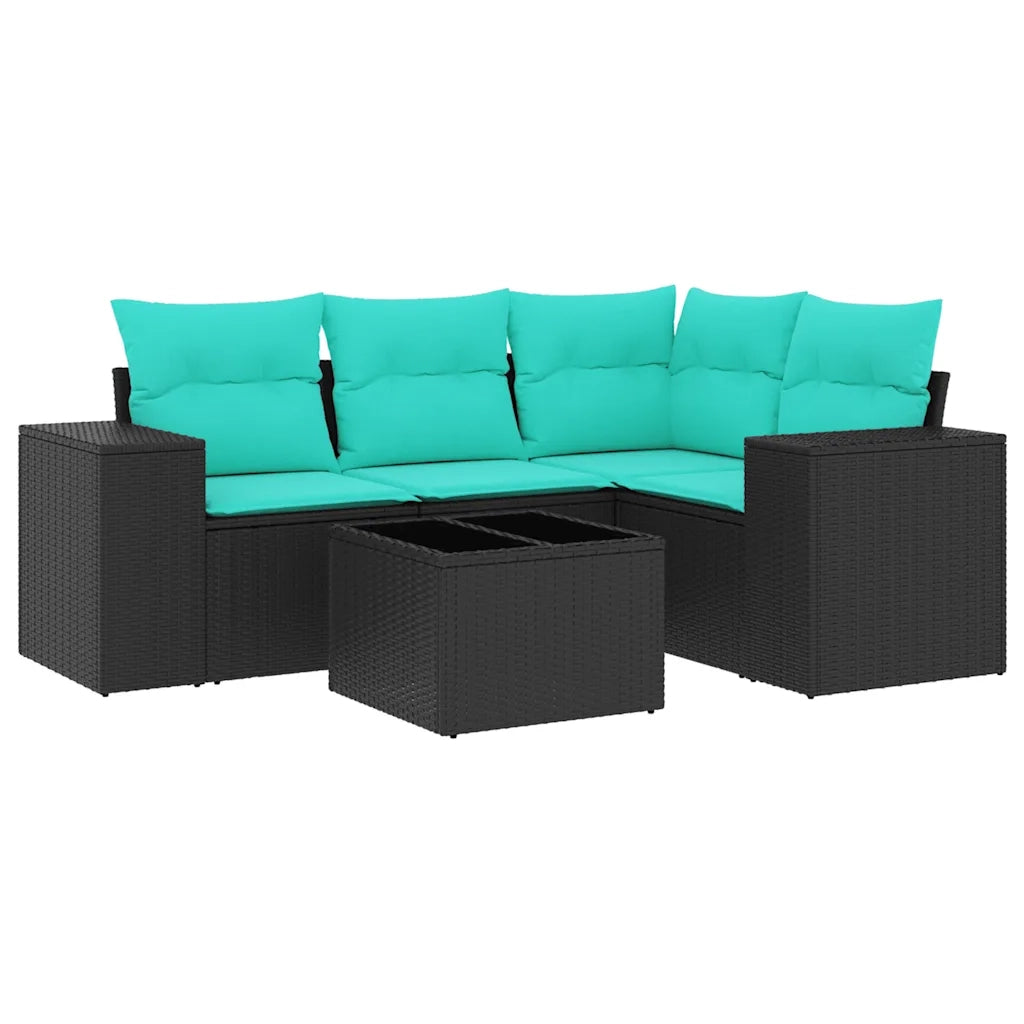 Set Divani da Giardino 5 pz con Cuscini Nero in Polyrattan 3222516