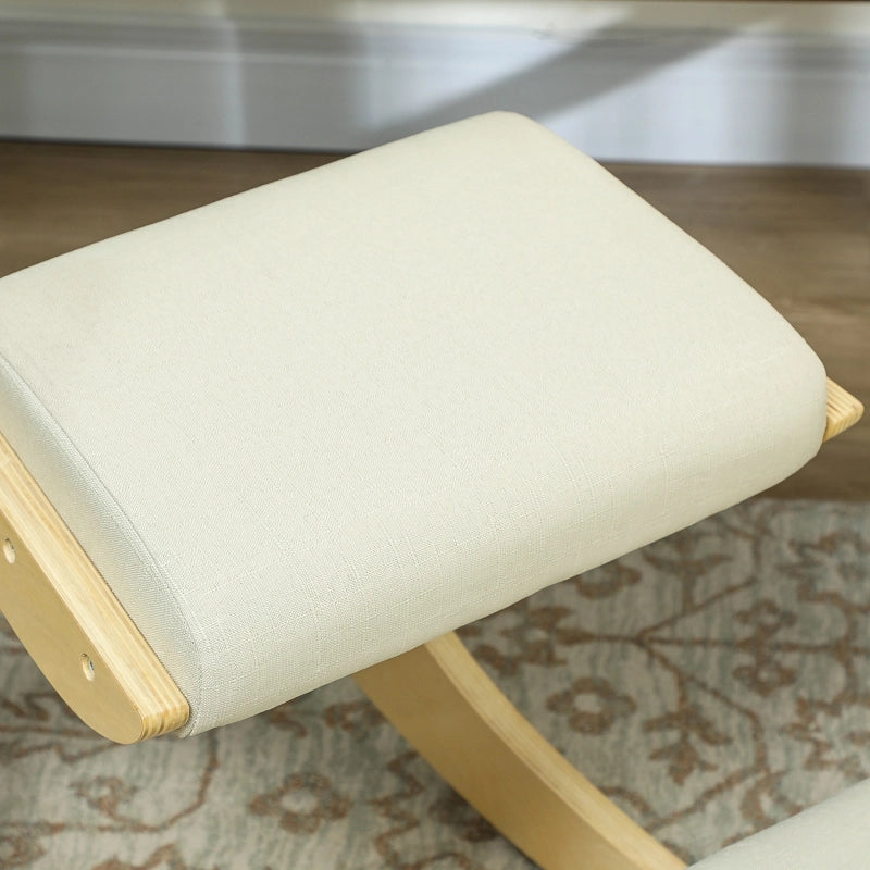 Sedia ergonomica a dondolo per home office e meditazione con supporto posturale in legno bianco crema