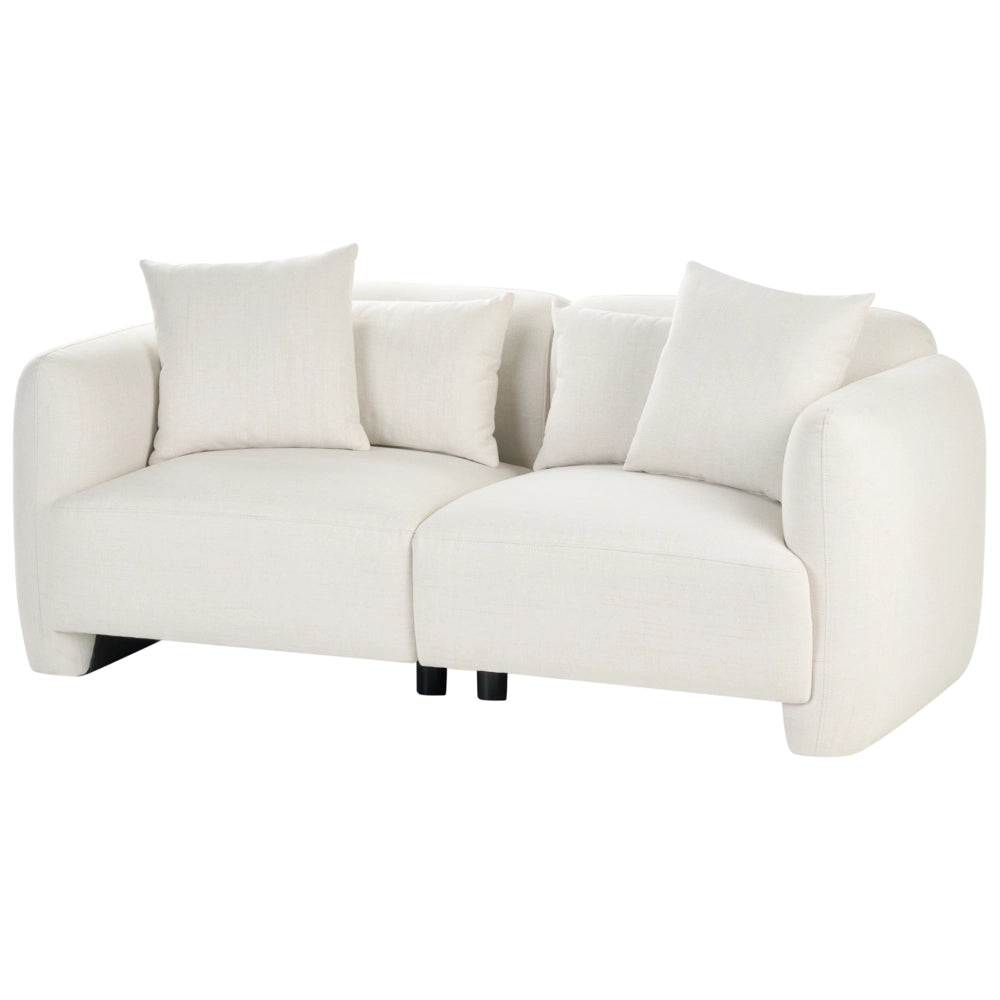Divano imbottito minimalista a profilo ribassato a 3 posti con seduta profonda bianco sporco stile minimalista