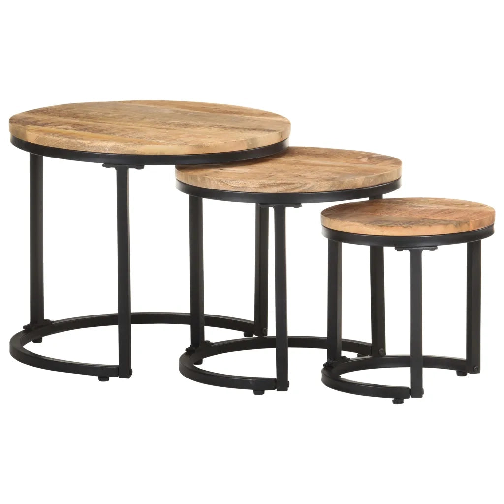 Tavolini Laterali 3 pz in Legno di Mango Grezzo 320686