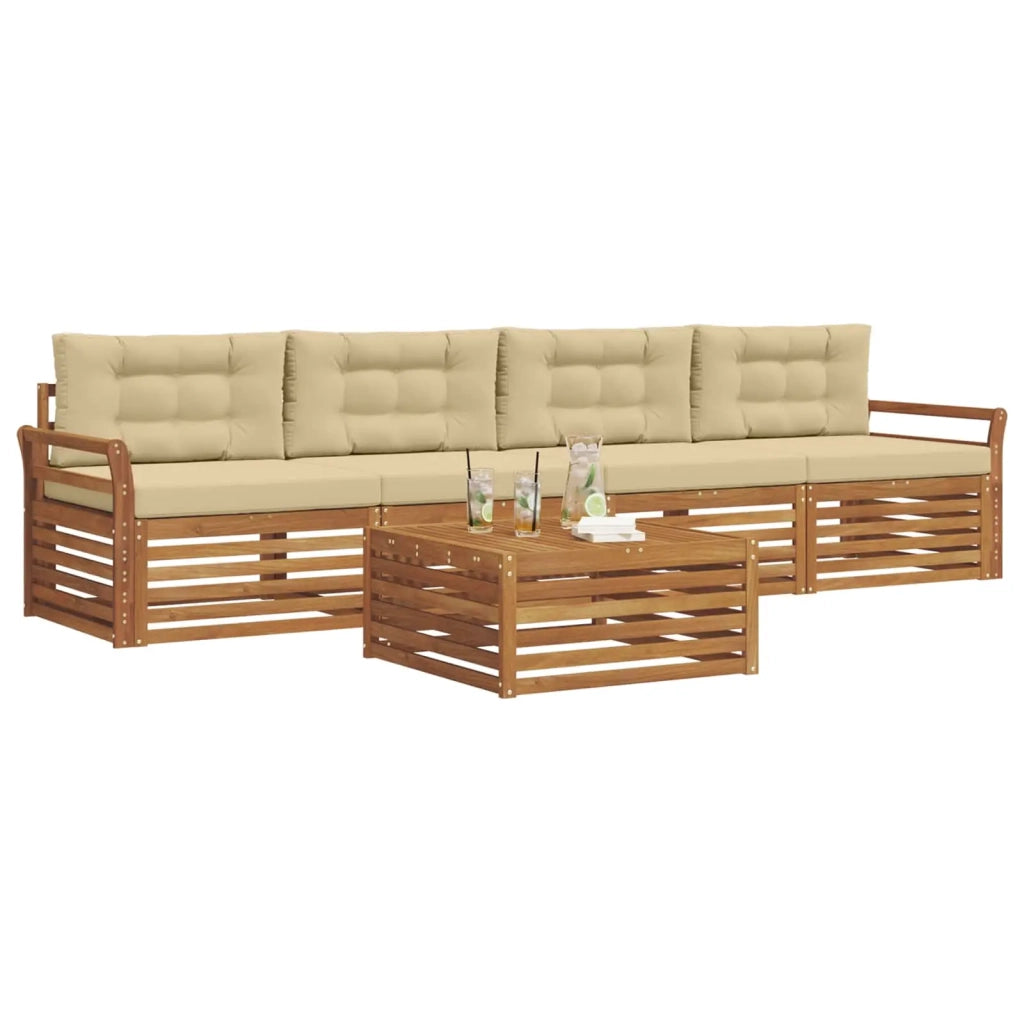 Set di divani da esterno con cuscino 5 pcs Naturale e Beige 3372983