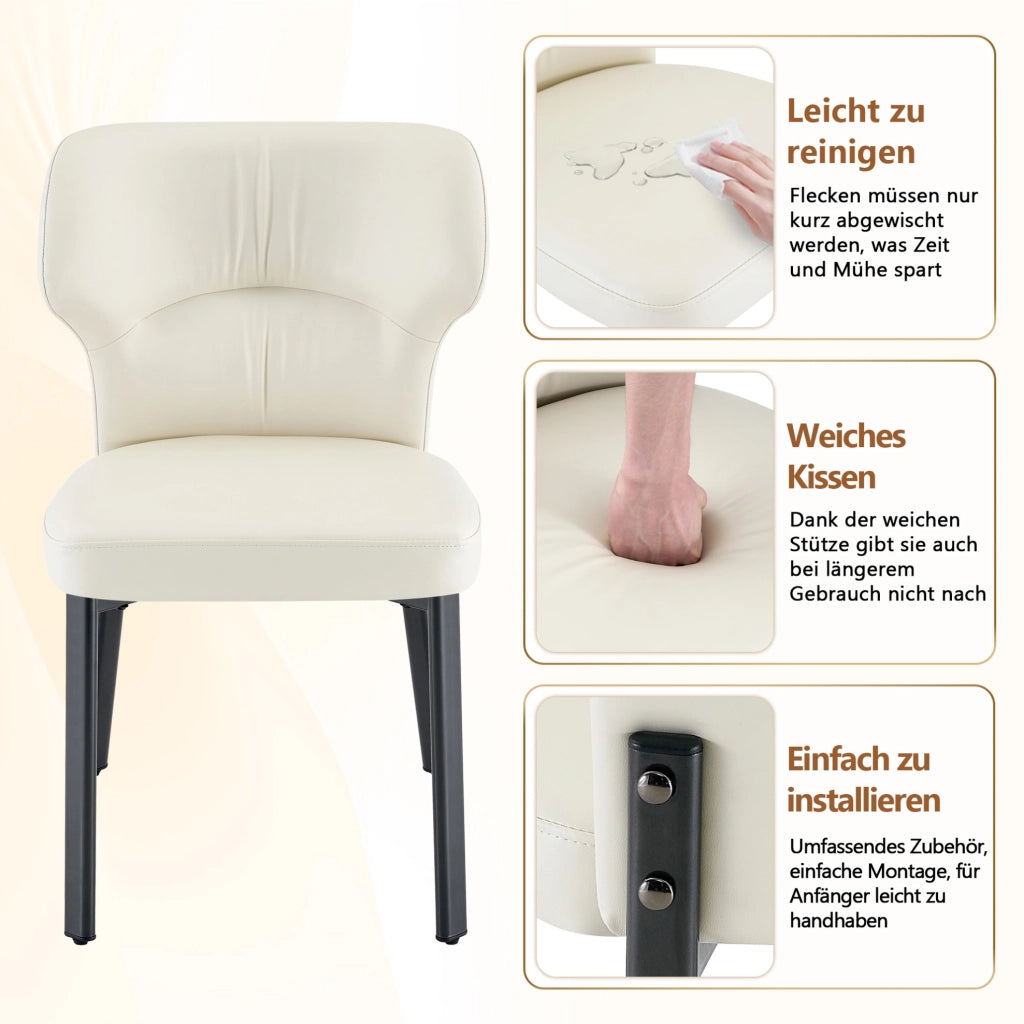 SEDIA da Pranzo Imbottita in PU Beige con Metallo Nero Set da 2 pezzi