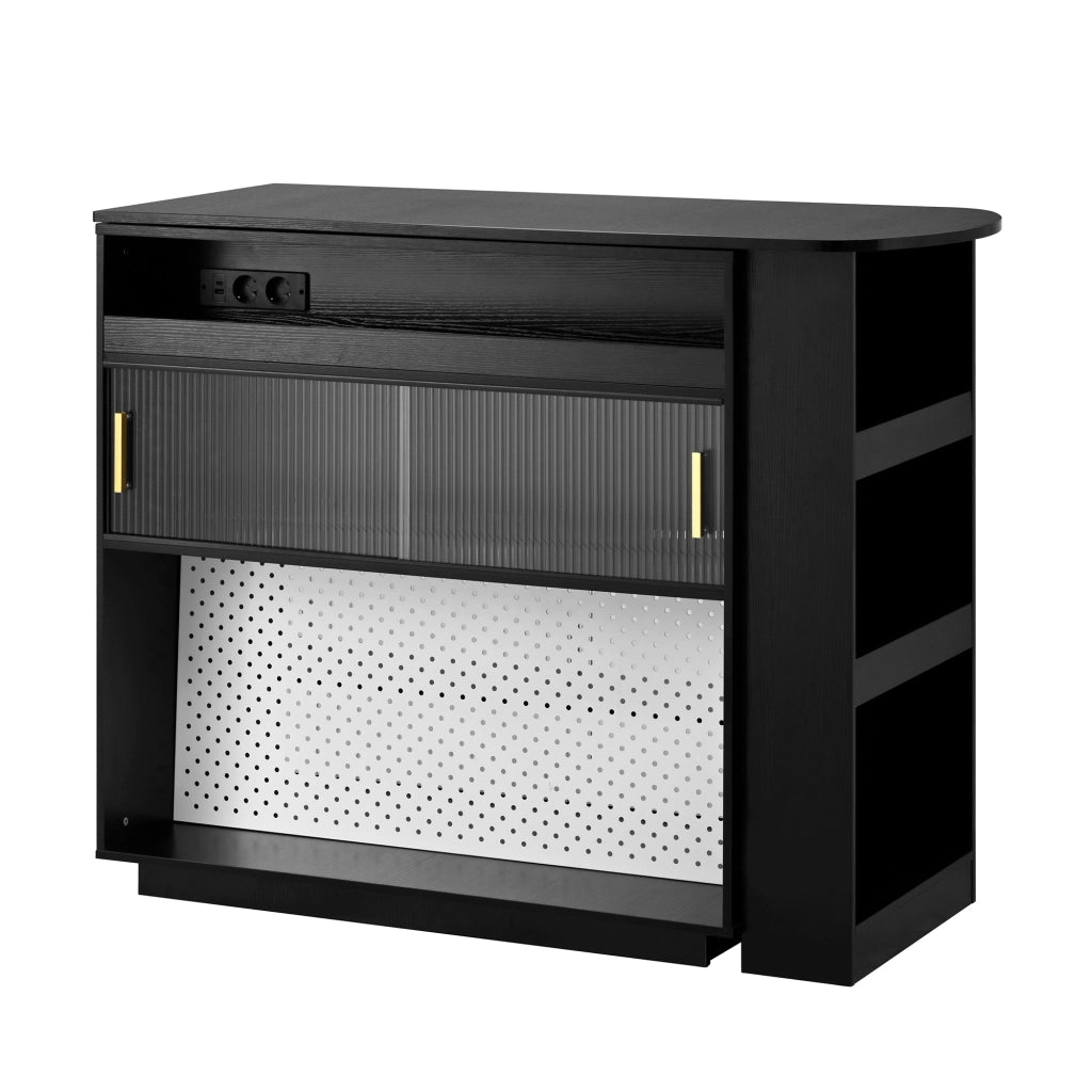 Tavolo Bar Allungabile con Sideboard ¨C MINIMAL ¨C Nero, LED, Rotante 360¡ã