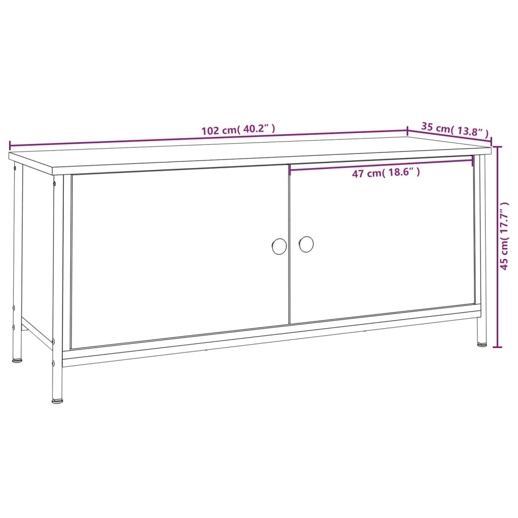 Mobile TV multimediale mensola TV credenza mobile TV per sala da pranzo soggiorno camera da letto con ante rovere Sonoma 102 x 35 x 45 cm legno ingegnerizzato marrone 02_0026899