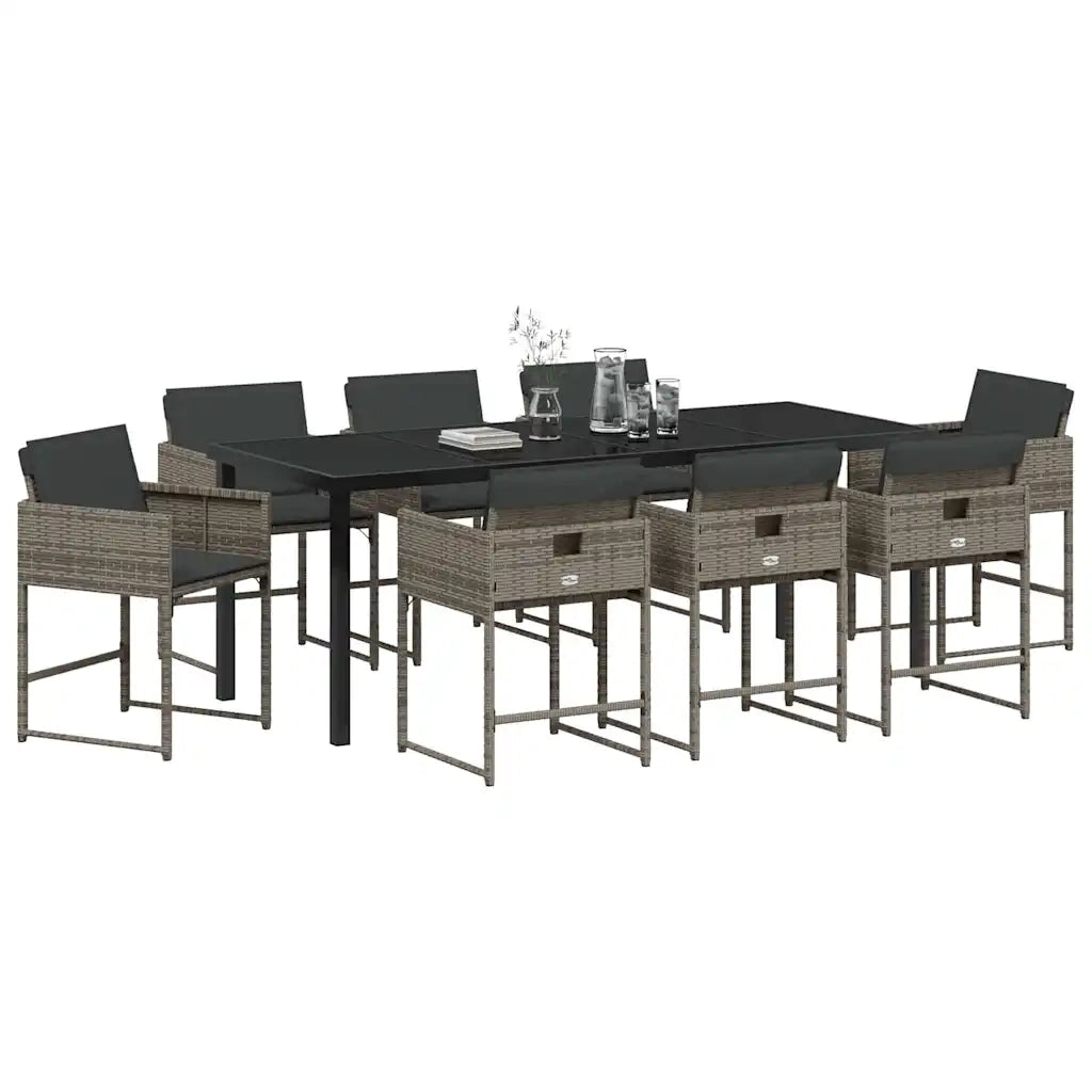 Set da Pranzo per Giardino 9 pcs Grigio polyrattan 3380724