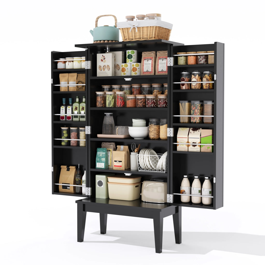 Armadio contenitore 120x59x30 cm con 5 ripiani e 2 ante; in MDF; nero
