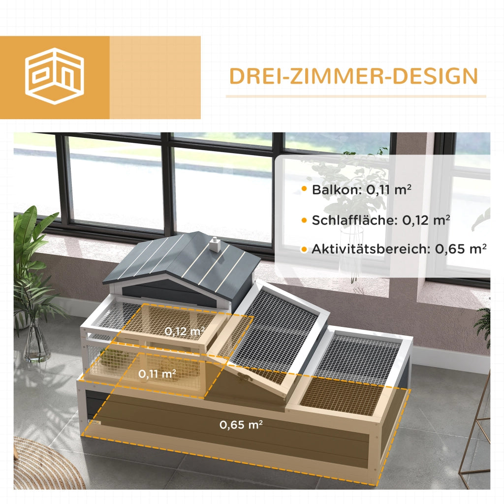 Casa per tartarughe a 2 livelli ¨C zephmum ¨C Legno di pino, Grigio