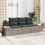 Set divano da giardino 3 pezzi con cuscini grigio polyrattan