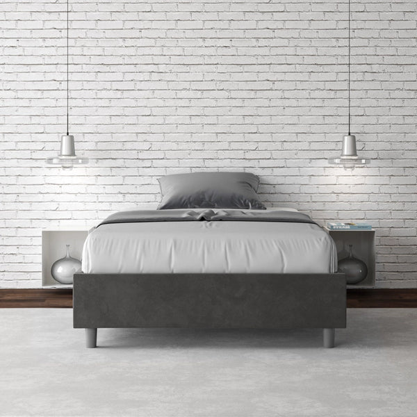 Letto singolo contenitore imbottito 100x210 microfibra grigio Azelia