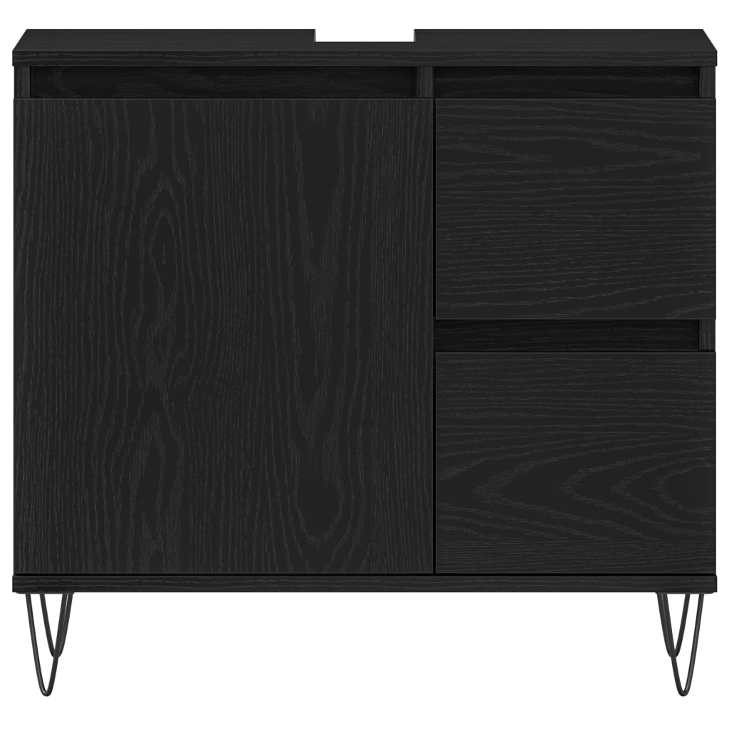Set di Mobili da Bagno in 3 Pezzi Rovere Nero Legno Ingegnerizzato