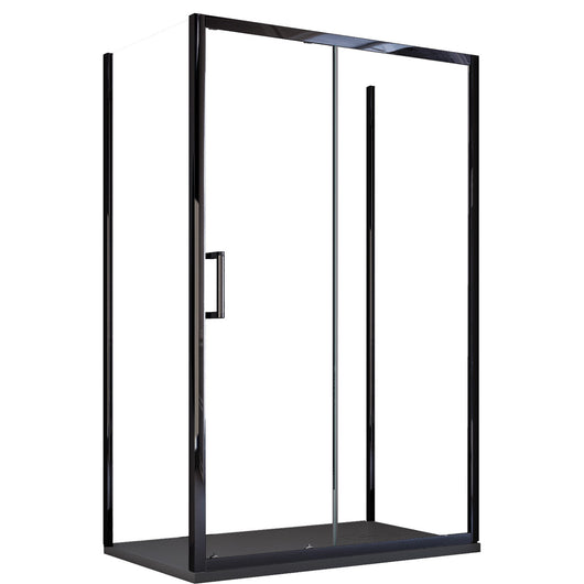 Box Doccia 3 Lati 80x140x80 cm 1 anta Scorrevoli con Profili Neri in Cristallo trasparente 6mm H195 Bonussi Sole