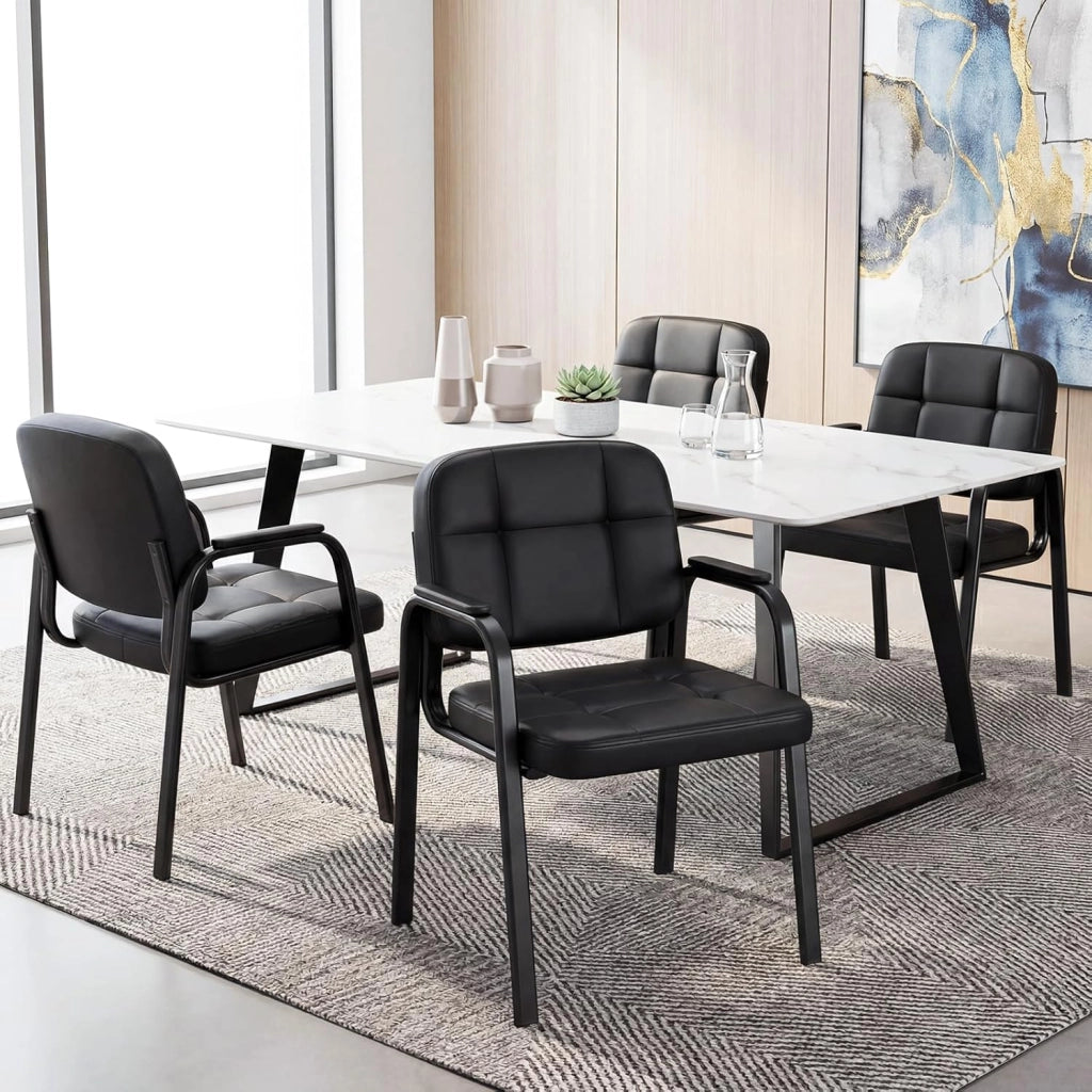 Set di 2 Sedie Scrivania, Sedie da Ufficio senza Ruote, con Braccioli Imbottiti e Schienale Ergonomico, Struttura in Metallo Resistente, per Sala Riunioni, Studio, Portata 150 kg