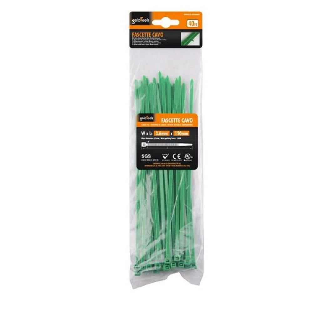 Trade Shop - Set 40 Pz Fascette Cavi Cavo Verde Stringenti In Plastica Nylon 3.6x150mm 92394 -