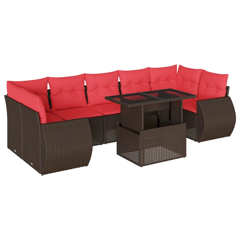 Set Divani da Giardino 8 pz con Cuscini Marrone in Polyrattan 3268414