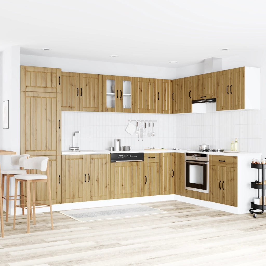 Armadio da cucina  'Lucca'con doppio lavello in rovere artigianale, legno ingegnerizzato