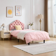 Letto imbottito in velluto rosa dimensioni 90x200 cm