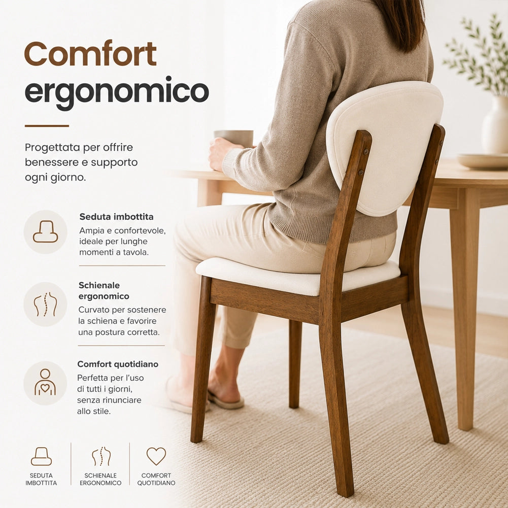 Set 2 Sedie da Pranzo in Legno Scuro Rivestimento in Tessuto Crema 52x47x84 cm