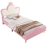 Letto per Bambini 90 x 200 cm; Letto Singolo - LED e Bordi Morbidi - PU Rosa e Bianco