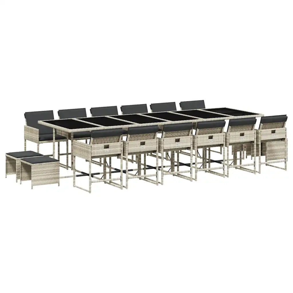 Set da Pranzo da Giardino 17pz con Cuscini Grigio in Polyrattan 3211367