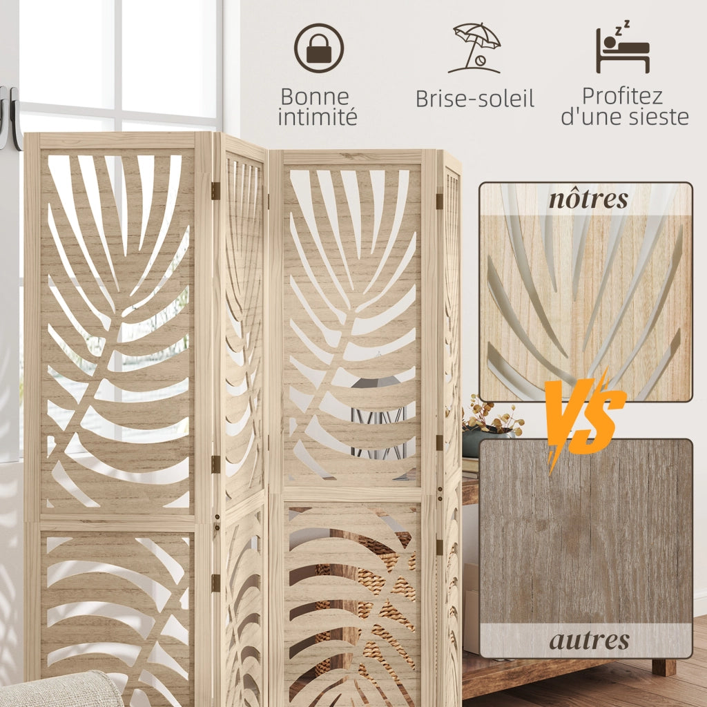 Paravento 4 Ante in Legno 160x170 cm ¨C zephmum ¨C Naturale