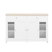 Credenza con 4 ante e 2 cassetti; ripiani regolabili; stile country; in MDF; 120×37×80 cm; bianco e legno